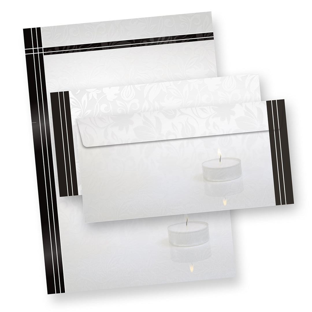 25 Sets Briefpapier Trauer Mit Umschläge ohne Fenster, DIN A4 90g Beidseitig, Oder andere Menge wähl