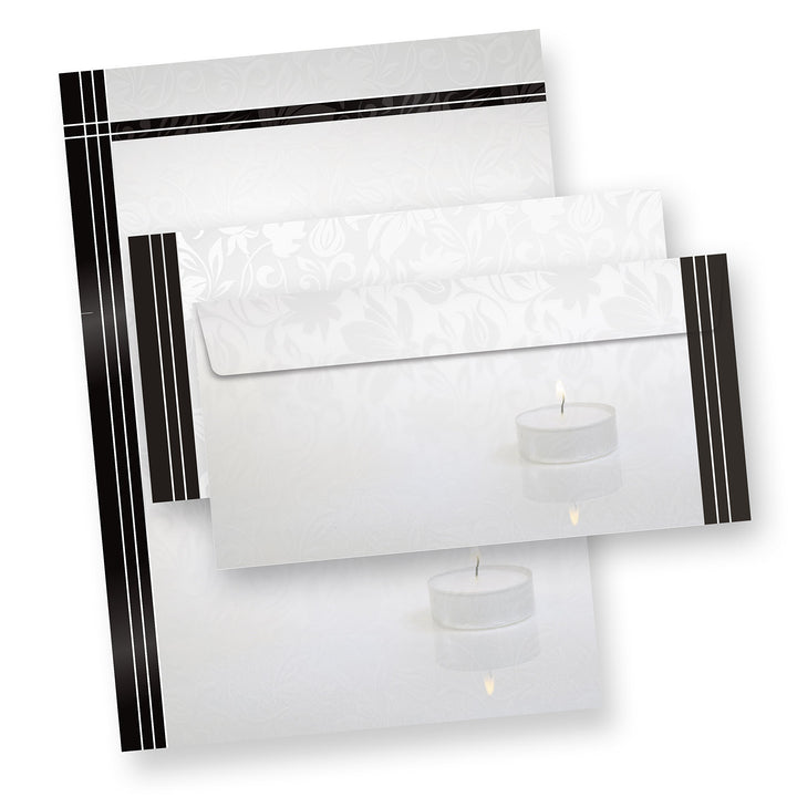 25 Sets Briefpapier Trauer Mit Umschläge ohne Fenster, DIN A4 90g Beidseitig, Oder andere Menge wähl