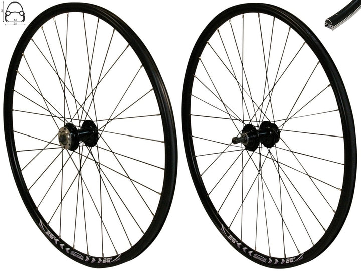 Redondo 26 Zoll Laufrad Set Hinterrad Vorderrad Disc Hohlkammer Felge Schwarz