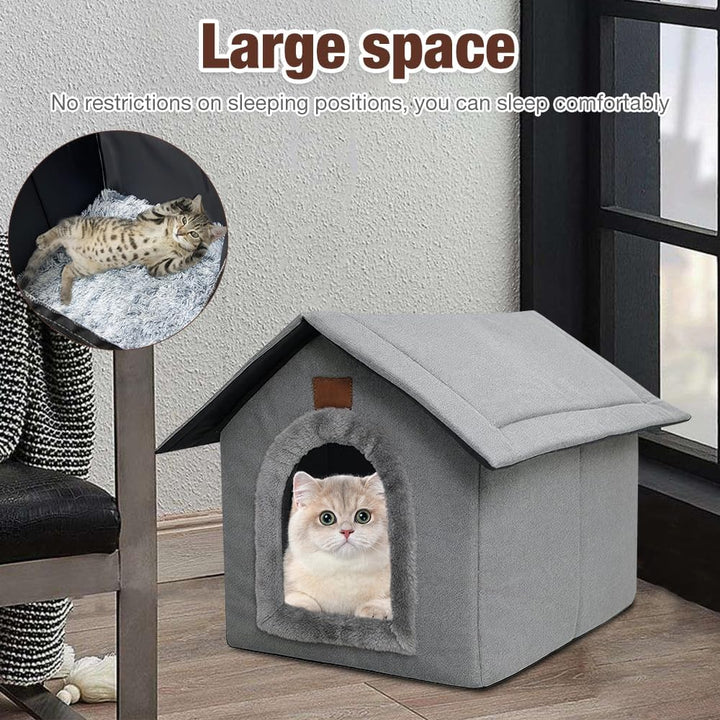 Katzenhaus Outdoor Winterfest, Katzenhöhle, Hundehöhle mit Abnehmbarem Plüschkissen, Wasserdicht Wet