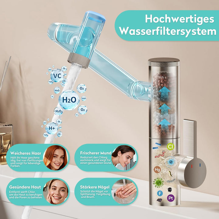 KAIYING 1080° Drehbare Wasserhahn Bad mit Filter &amp; Temperaturanzeige Gebürstetes Nickel LK2915D mit