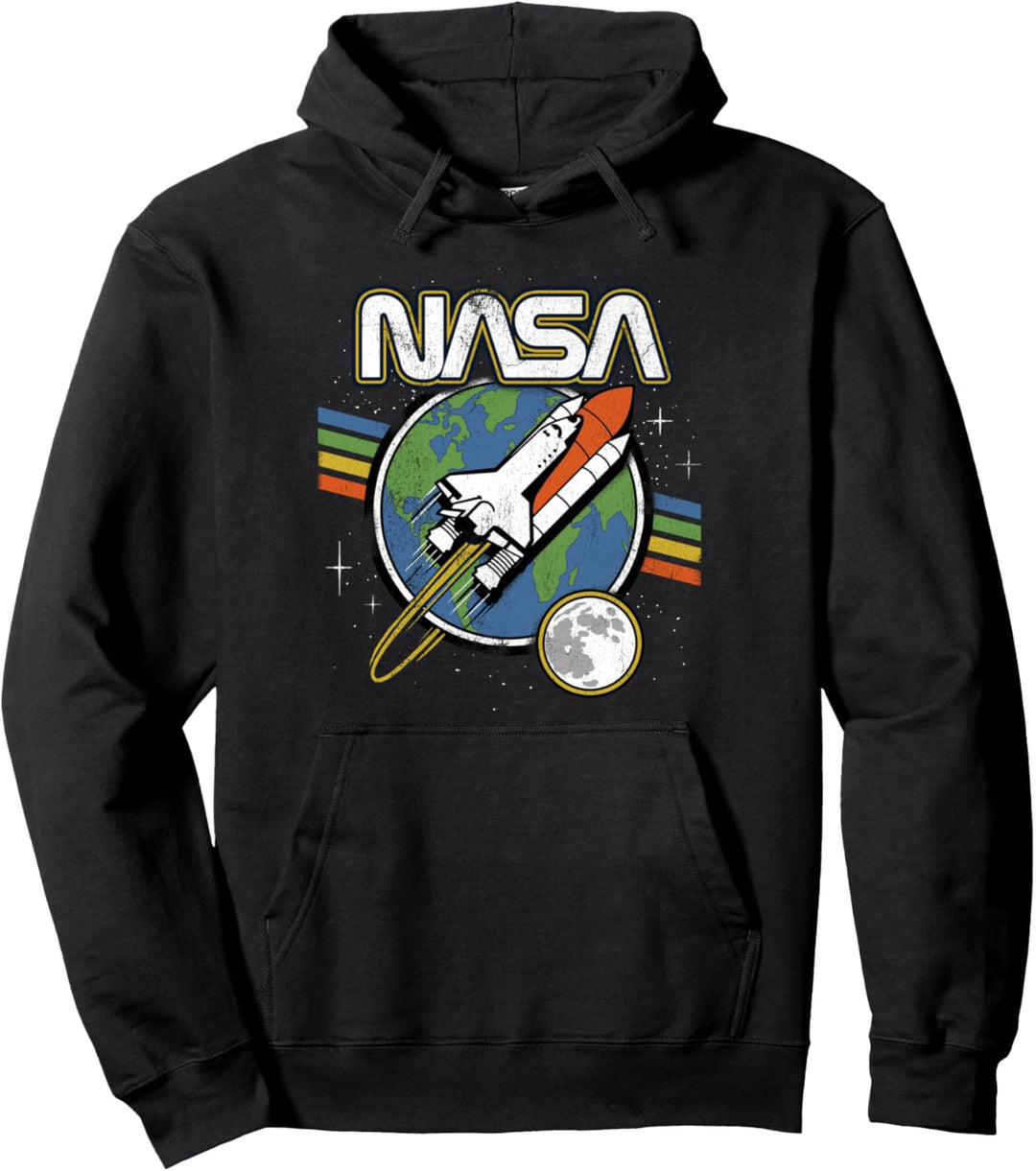 NASA Blast Off Retro Rainbow Stripes Pullover Hoodie