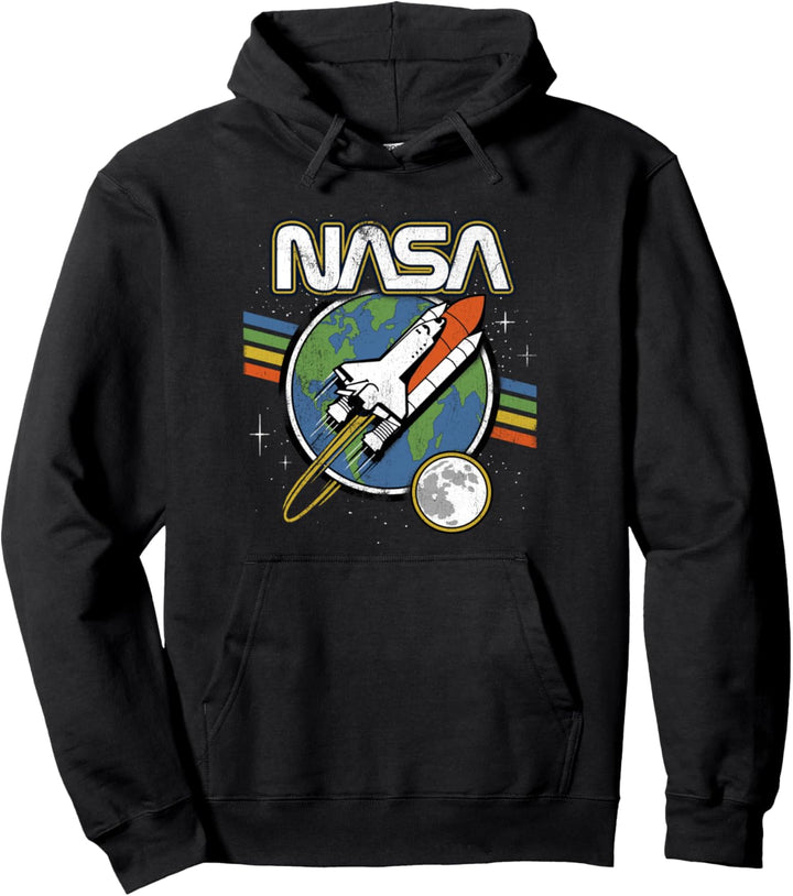 NASA Blast Off Retro Rainbow Stripes Pullover Hoodie