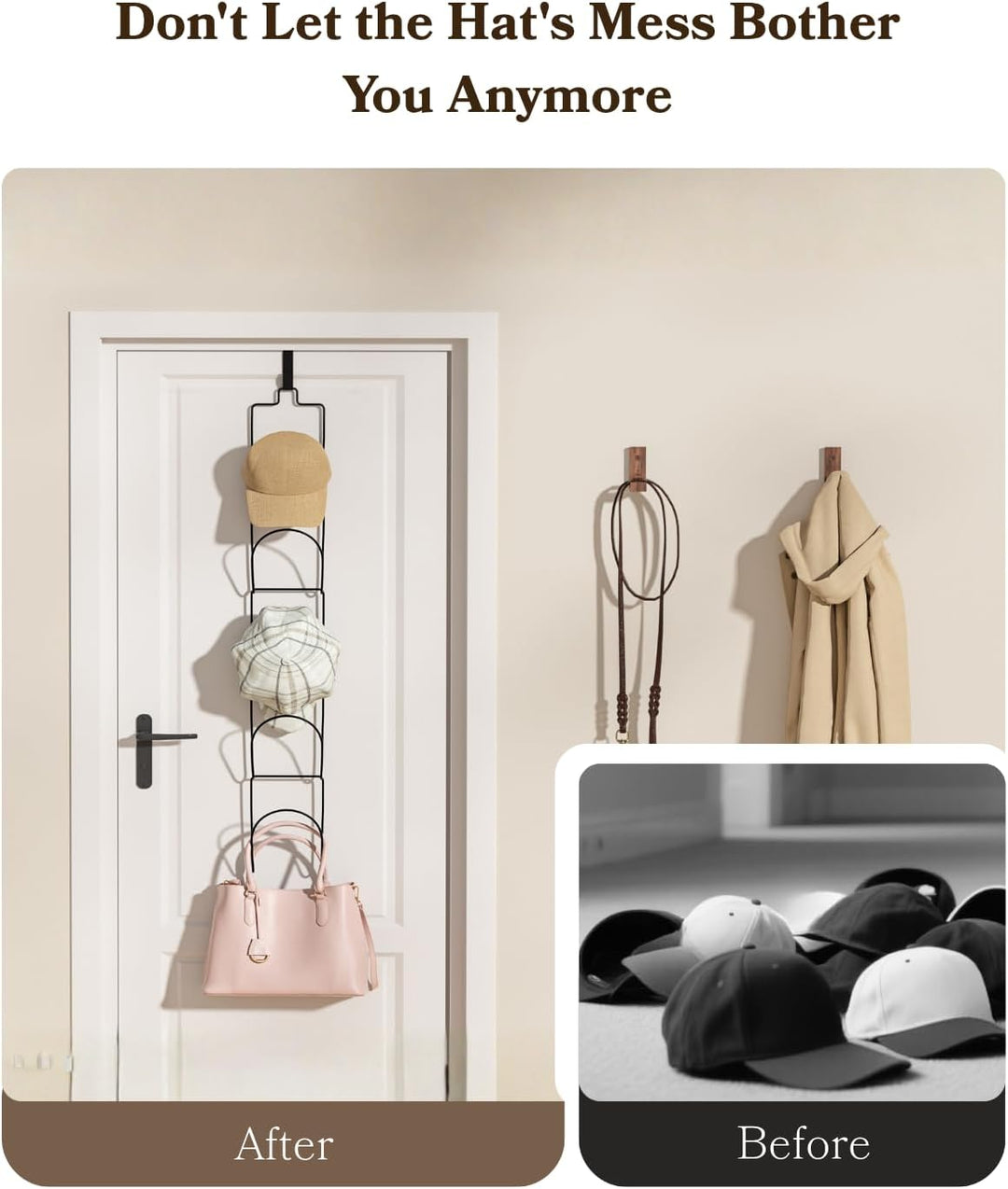 LINFIDITE Cap Halter Tür Hut Racks, Baseball Cap Halterung Schrank hängende Einstellbare Huthalter,f