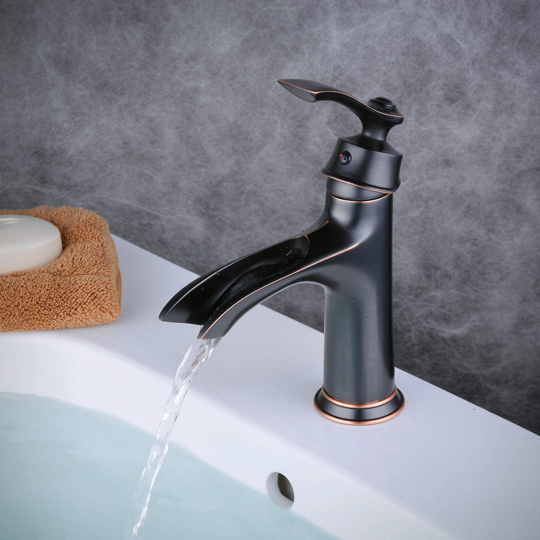 Wasserfall Waschbecken Wasserhahn in kreativem Design, Einhand Ein Loch Waschbecken Wasserhähne, Öl