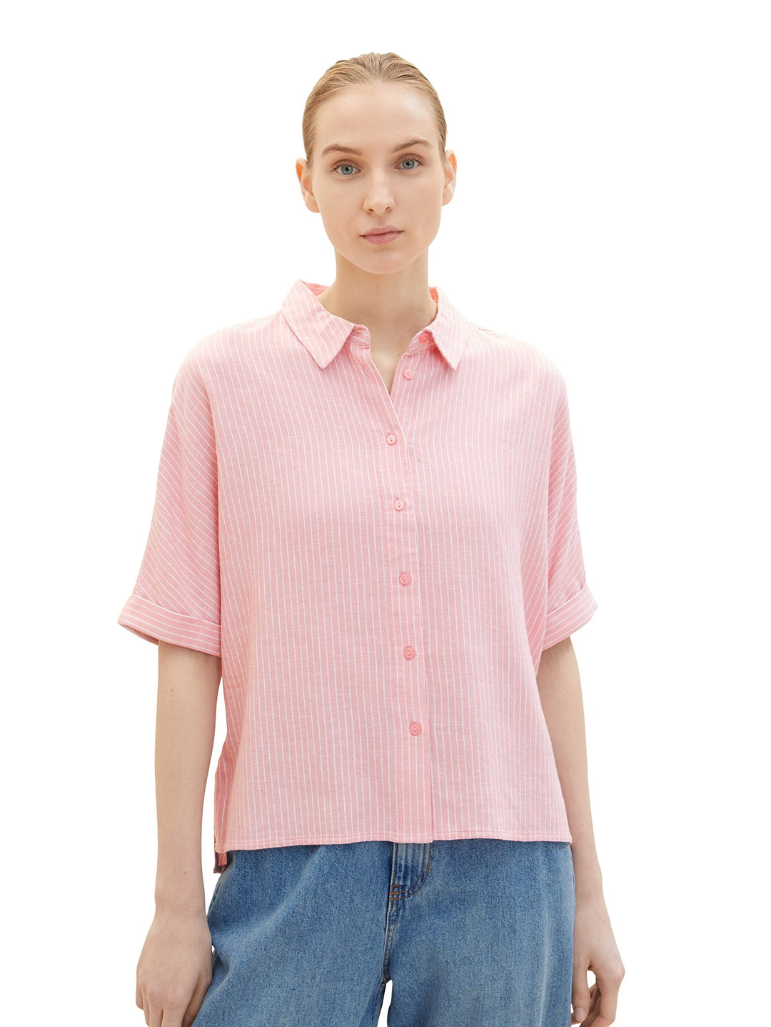 TOM TAILOR Damen Basic Bluse mit Streifen, 40 32065 - Rose Offwhite Stripe