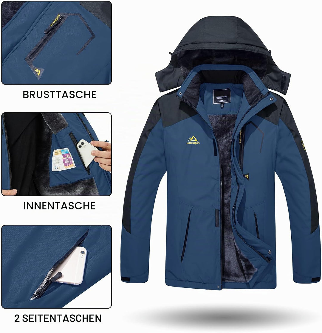 TACVASEN Herren Winter Wasserdichte Winddichte Winterjacke Warme Fleece-Futter Ski Regenmantel mit K