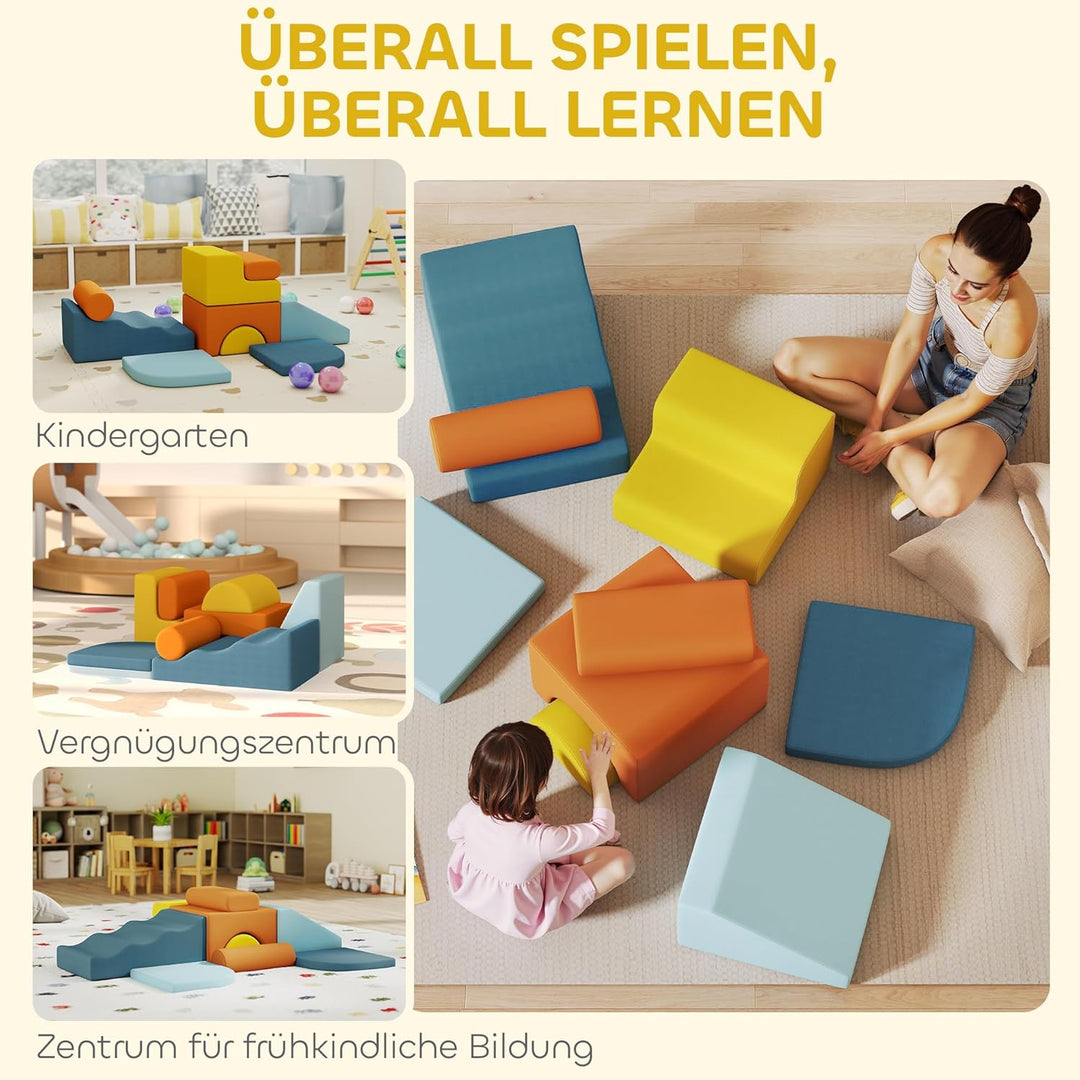 AIYAPLAY Schaumstoff Bausteine 9-TLG. Kinder Softbausteine Bausteinset mit abnehmbarem Bezug Kletter