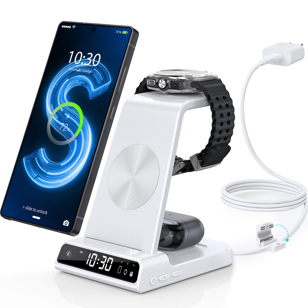 Wireless Charger für Samsung Galaxy S25 Ultra, Induktive Ladestation mit Digitaluhr für Samsung Gala