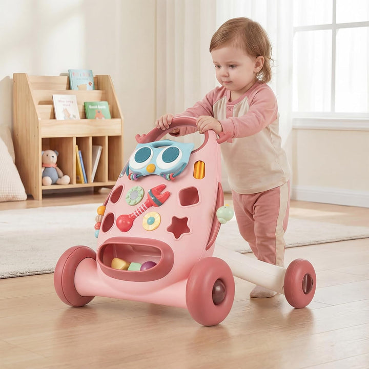 COSTWAY Lauflernwagen Baby, Lauflernhilfe mitovalem Spieler & Formen-Sortierer, Laufhilfe mit Rassel