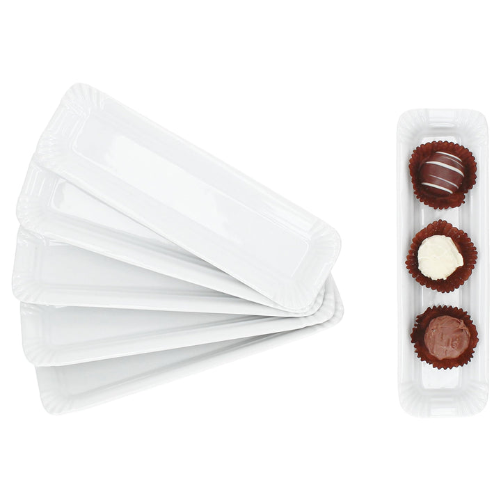 MamboCat 6er Set Pur Pappteller aus Porzellan I (LxB) 25,7x7,5cm I länglicher Teller mit Papp-Optik