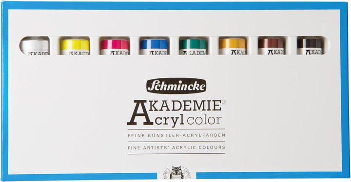 Schmincke – AKADEMIE Acryl, Grundsortiment 8 x 20 ml-Tuben, 76 008 097, Kartonset, brillante, farbst