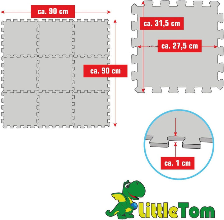 LittleTom Spielmatte Baby Puzzlematte - 9 Matten je 30x30x1 cm Krabbelmatte 90x90 cm Bodenmatte Kind