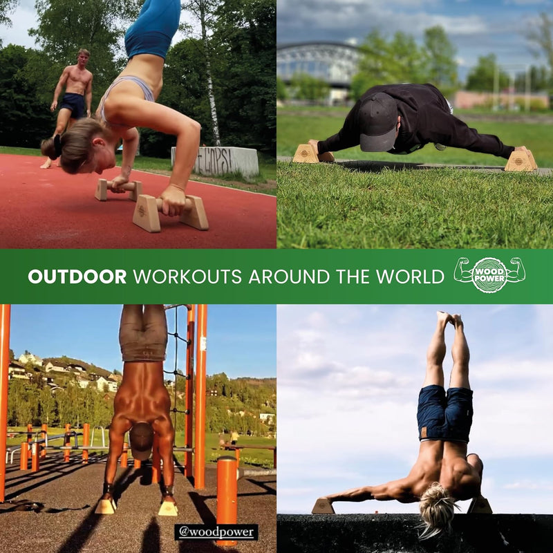 WOODPOWER® PowerBars Holz-Parallettes, gelenkschonende Liegestützgriffe, rutschfeste Handstand-Barre