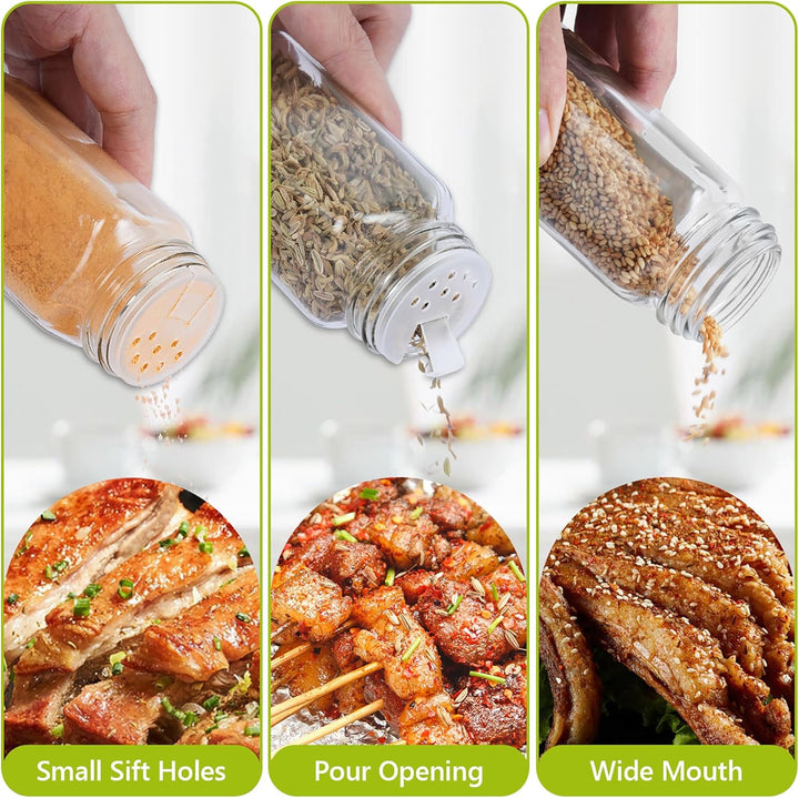 12 Stück Gewürzgläser Eckig Set Gewürzglas Aus Glas Spice Jars 120ML Gewürzdosen Mit Etiketten Marke