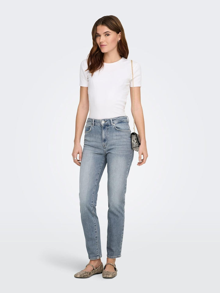 ONLY Damen Hose Onlemily Hw Straight ANK Col CC PNT 28W / 30L Special Blue Grey Denim, 28W / 30L Spe
