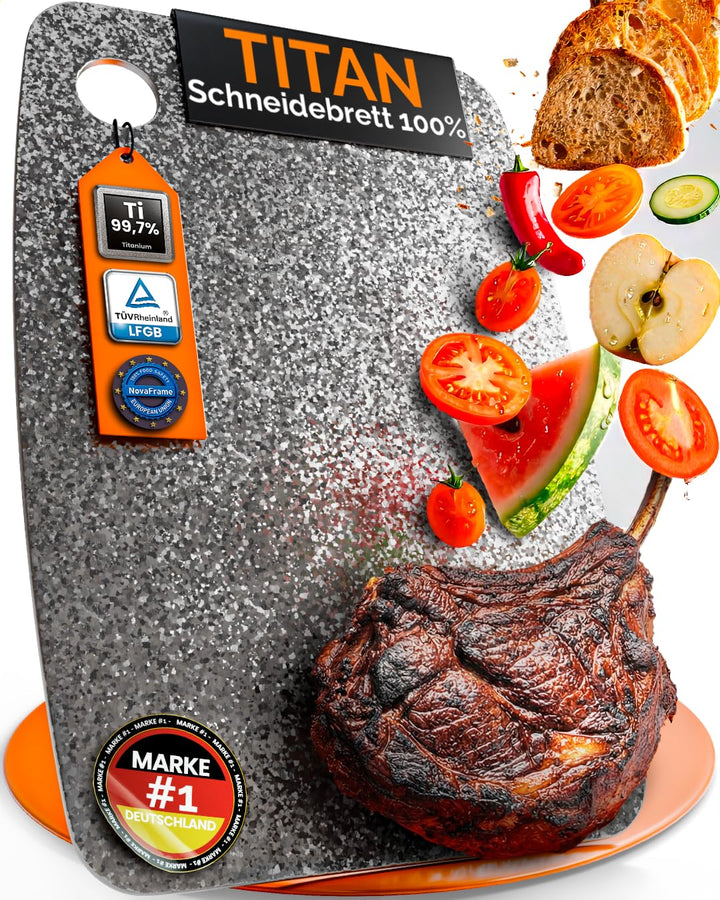 Titan Schneidebrett 100% Reintitan – Schneidebrett Titan Doppelseitig & Antibakteriell – Titan-Schne