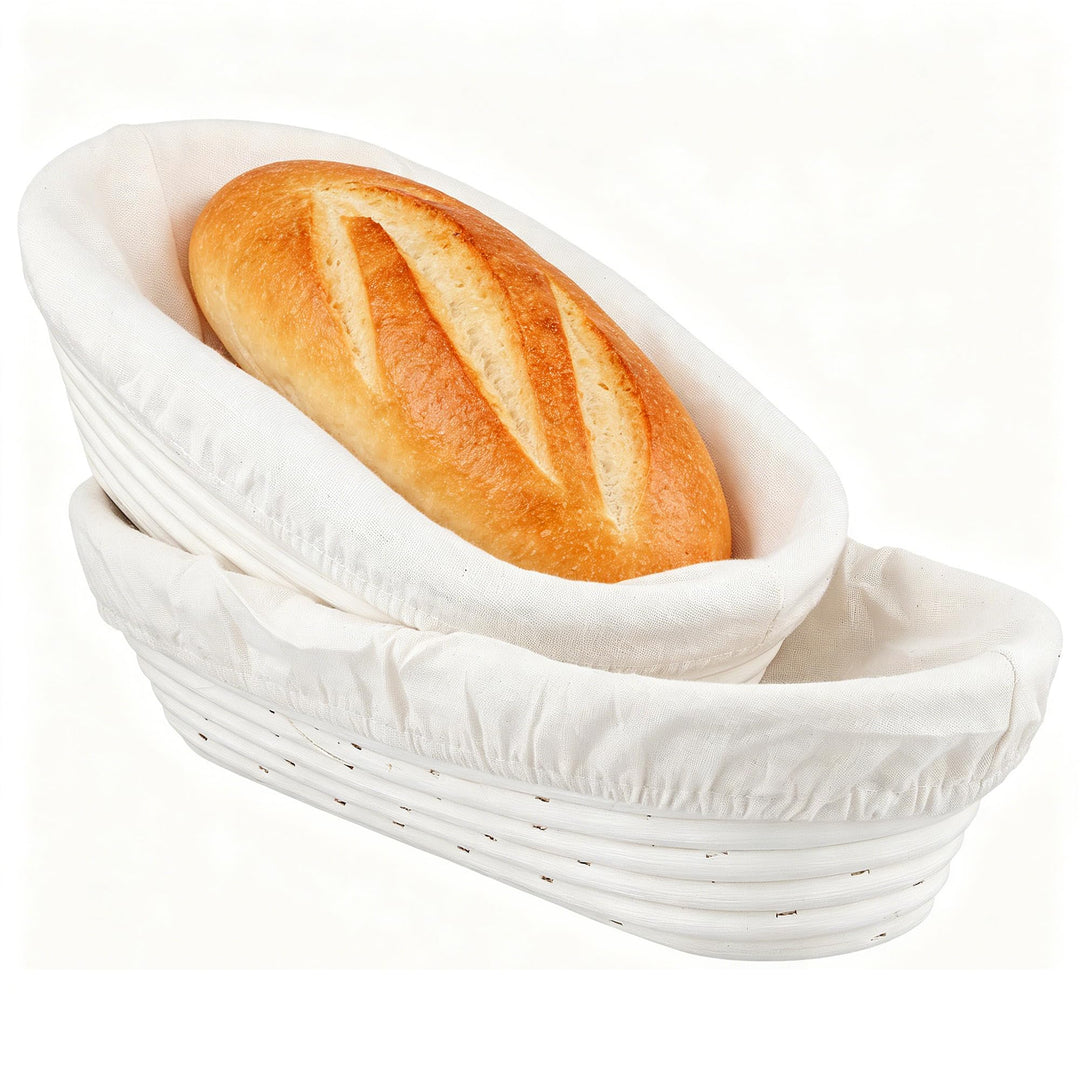 SINJEUN 2er Set Gärkorb Oval 30 cm und 35 cm, Rattan Brotkorb mit Leinentuch für Brot Backen, Küche,