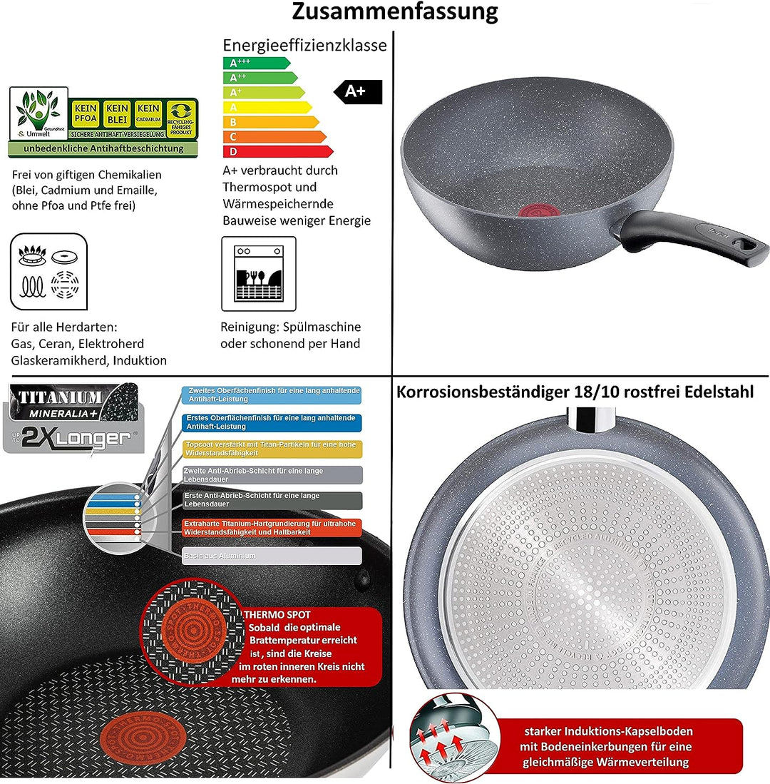 Tefal G13412 Healthy Pfanne 30cm, UVP 89€, Edelstahl Bratpfanne Antihaft-beschichtet , Extra Kratzfe