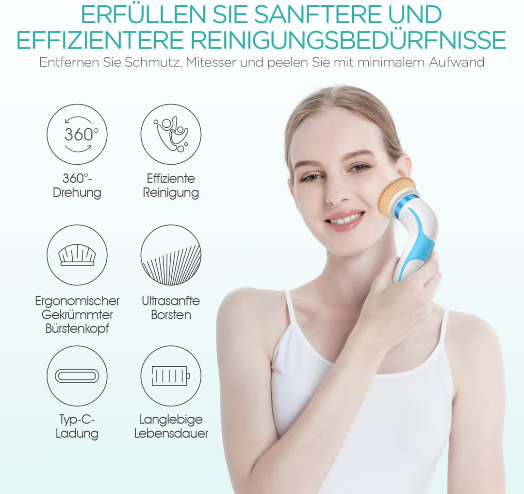 VOGOE Gesichtsreinigungsbürste elektrische, Wiederaufladbar Reinigungsbürste Gesicht IPX6 Wasserdich