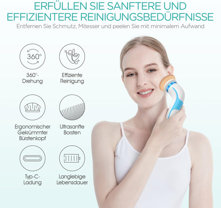 VOGOE Gesichtsreinigungsbürste elektrische, Wiederaufladbar Reinigungsbürste Gesicht IPX6 Wasserdich