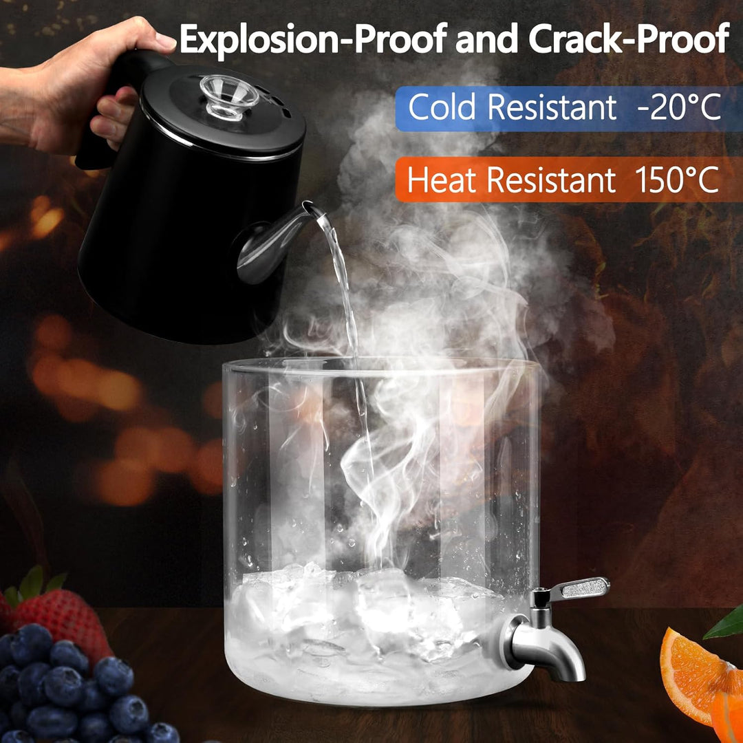 Getränkespender mit Ständer, 7L Getränkespender aus Glas mit rostfreiem Wasserhahn, Getränkespender