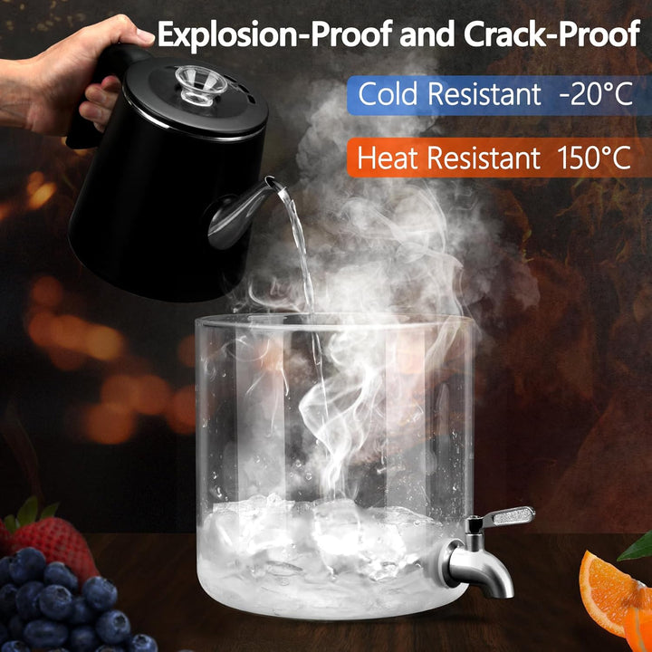 Getränkespender mit Ständer, 7L Getränkespender aus Glas mit rostfreiem Wasserhahn, Getränkespender