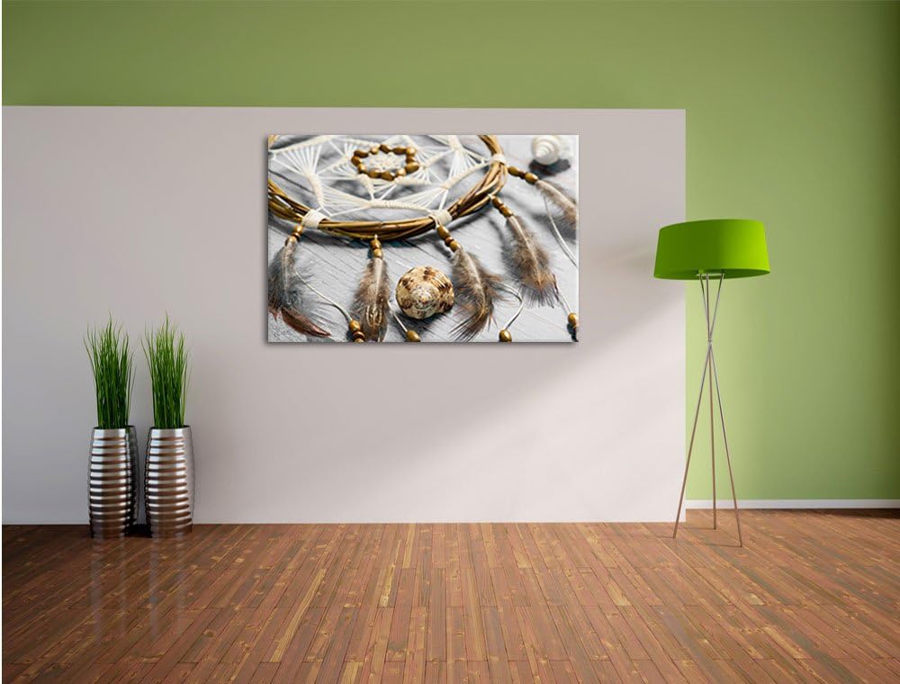 Pixxprint Traumfänger mit Federn als Leinwandbild/Grösse: 100x70 cm/Wandbild/Kunstdruck/fertig bespa