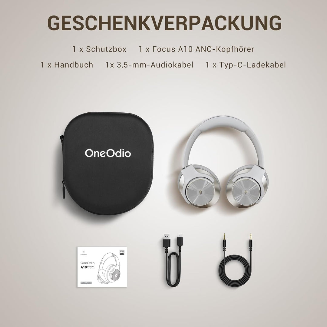 OneOdio A10 Bluetooth Kopfhörer Over Ear mit Hybrid Active Noise Cancelling, Bis zu 62 Std., Kabello