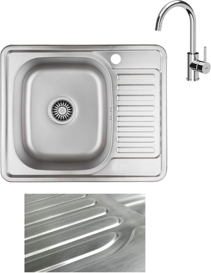 VBChome Einbauspüle mit Armatur 58x48 Satinstruktur ab 45er Unterschrank Edelstahl Küchenspüle Spüle