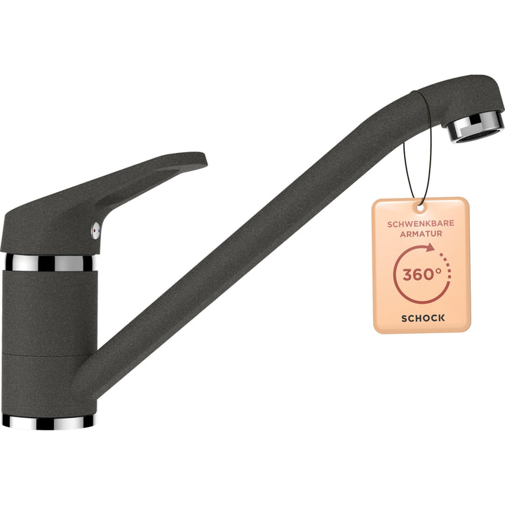 SCHOCK® Küchenarmatur COSMO Asphalt I Hochdruck Einhebelmischer mit Festauslauf I 360° schwenkbar I
