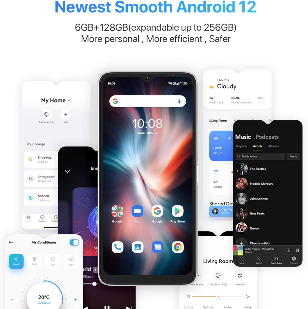 UMIDIGI C1 Max Android 12 Günstig Smartphone Ohne Vertrag, 5150 mAh Akku mit Typ-C,6.52 Zoll HD+ Dis