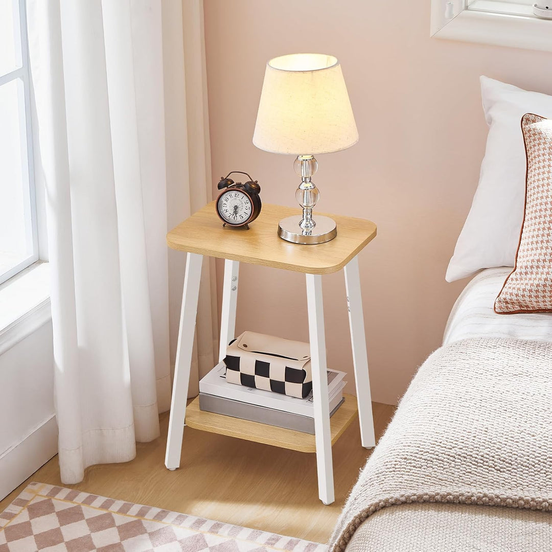 Beistelltisch, Schmaler Couchtisch, Kleiner Tisch, Nachttisch mit Ablagen, Sofatisch, Metallgestell,