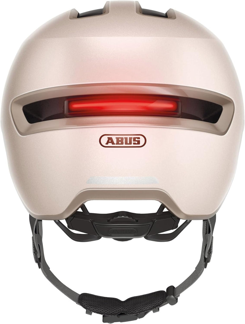 ABUS Stadthelm HUD-Y ACE - stylischer Fahrradhelm mit Visier und magnetischem, aufladbarem LED-Rückl