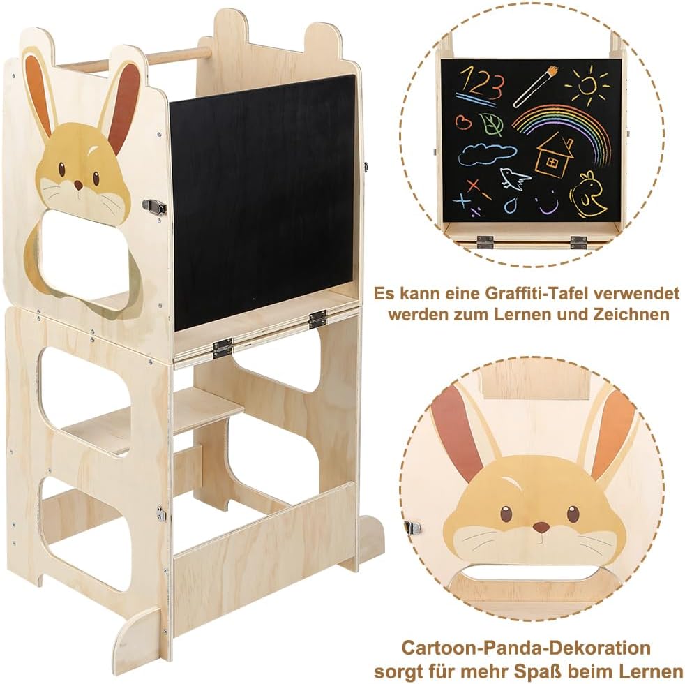 Umwandelbarer Lernturm mit Kreidetafel, vielseitig und sicher, für Kinder, 2-in-1, ideal zum Lernen,