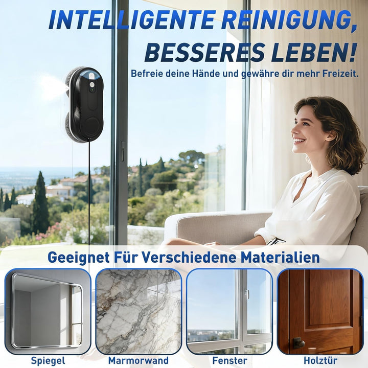 KKI Fensterreinigungsroboter, automatischer Fensterreiniger-Roboter, Dual-Spray, max. 3200 Pa, KI-Pf