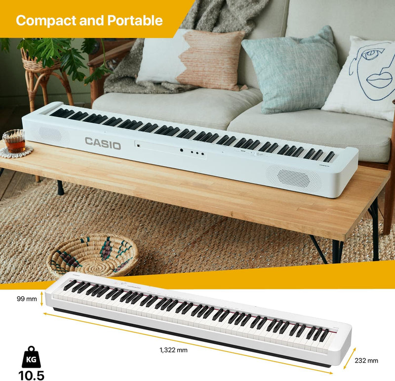 Casio CDP-S110WE Digitalpiano mit 88 gewichteten Pianotasten, weiss Weiss Single, Weiss Single