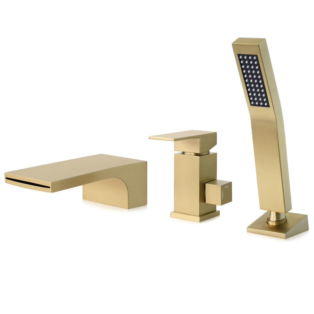 3 Loch Wannenrandarmatur Wasserfall, 3 Loch Badewannenarmatur mit Handbrause, Einzelgriff Wannenarma