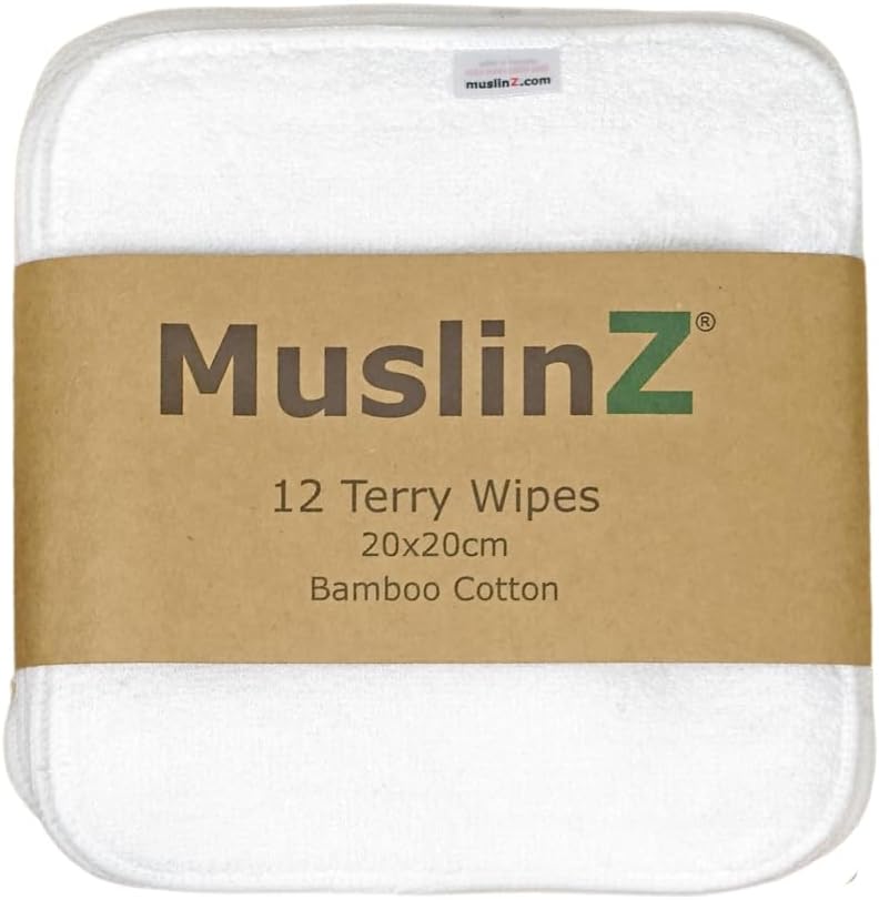 MuslinZ 12PK Tücher Bambus-Baumwolle Mix Terry Tücher 20x20 cms Gesicht Tuch waschbare Wiederverwend