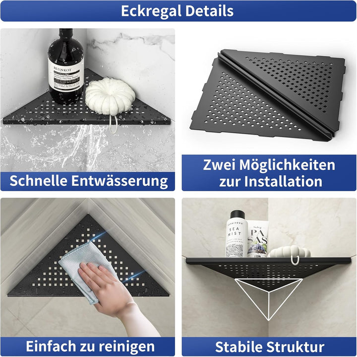 Bernkot Eck Duschregal, Edelstahl 304 Badezimmerregal aus Stahl mit Gitterdesign für geflieste Wände