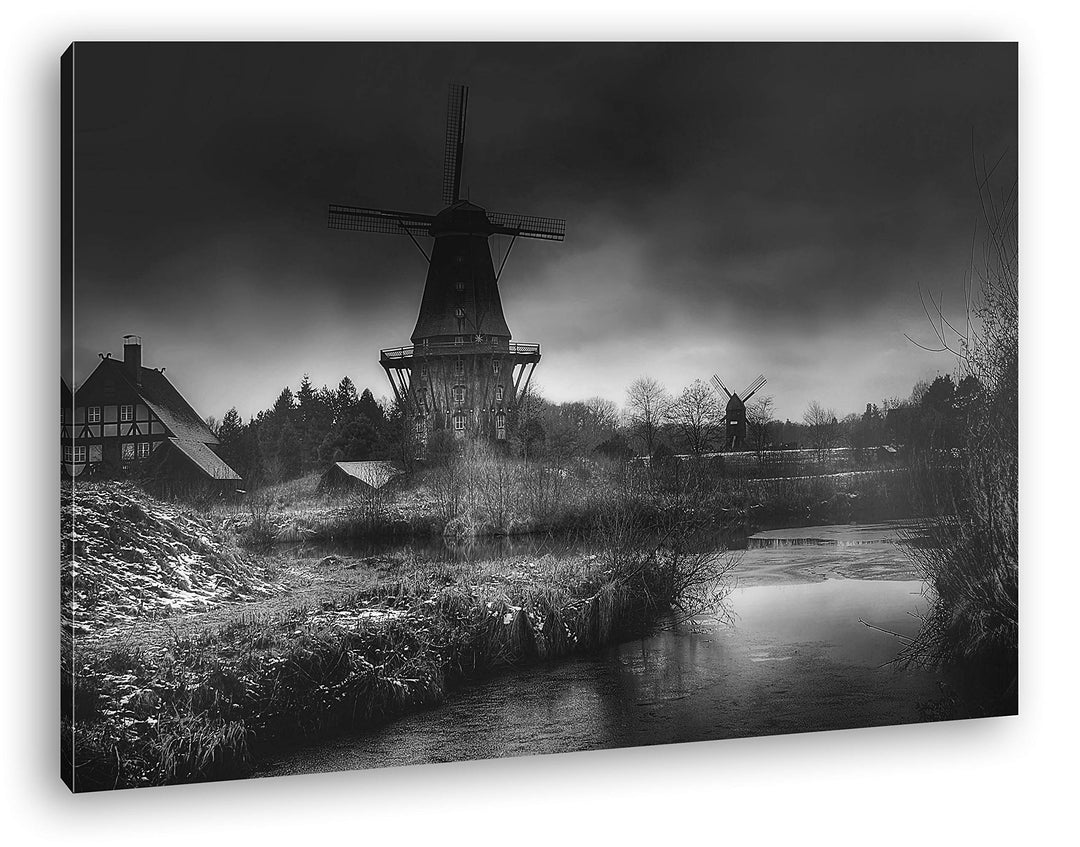 deyoli gigantische Windmühlen Format: 80x60 Effekt: Schwarz&Weiss als Leinwandbild, Motiv fertig ger