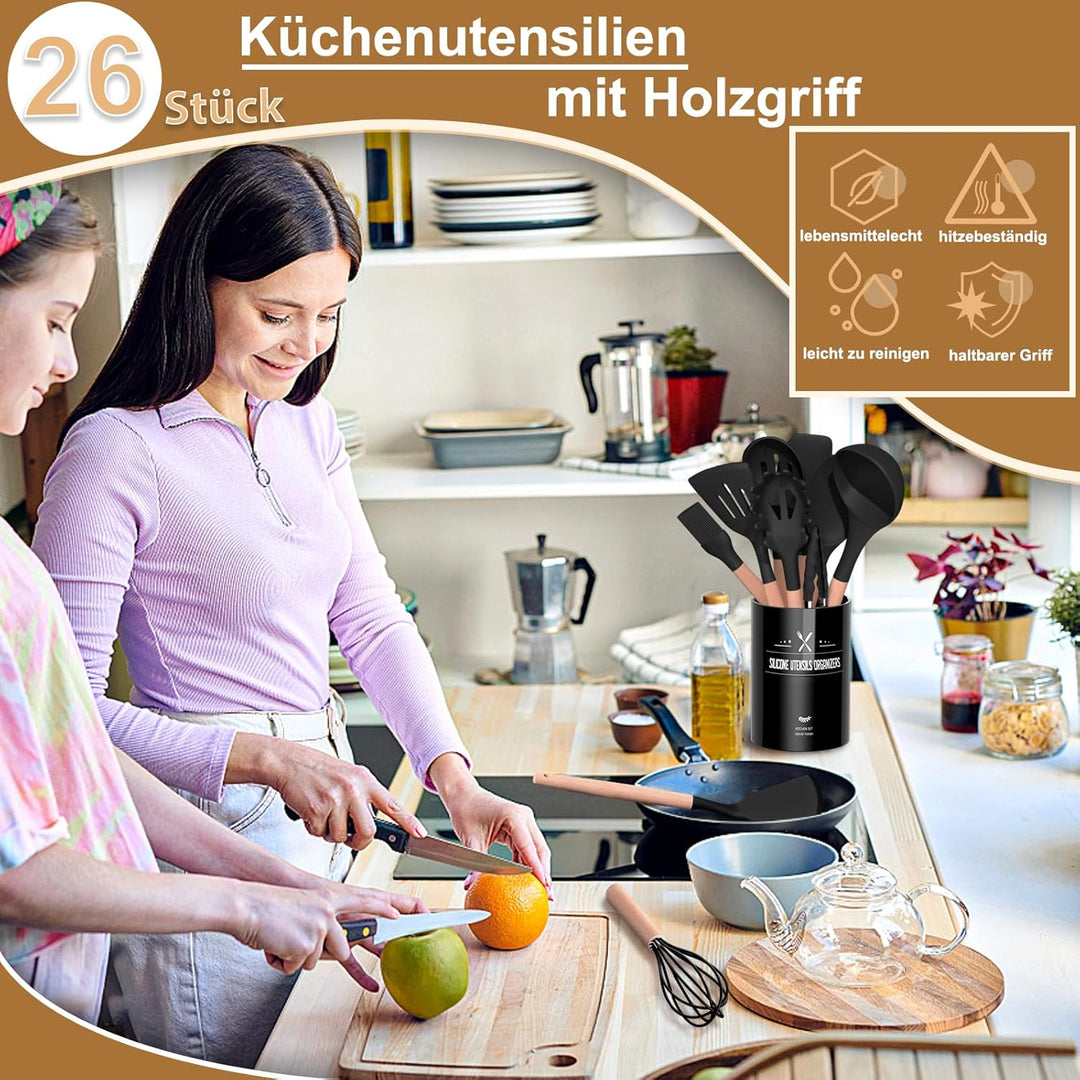 Küchenhelfer Set, 26 Stück Silikon Kochutensilien Kochbesteck, Hitzebeständiger Kochgeschirr mit Ute