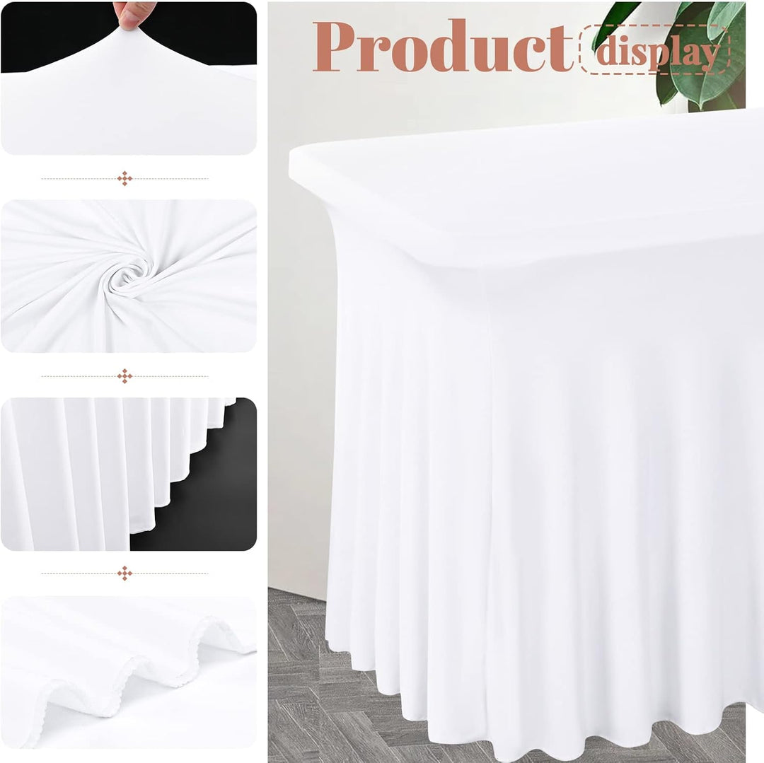 Teruntrue Spandex-Tischröcke für rechteckige Tische, weiss, 1,8 m, Stretch-Tischdecke, knitterfreies