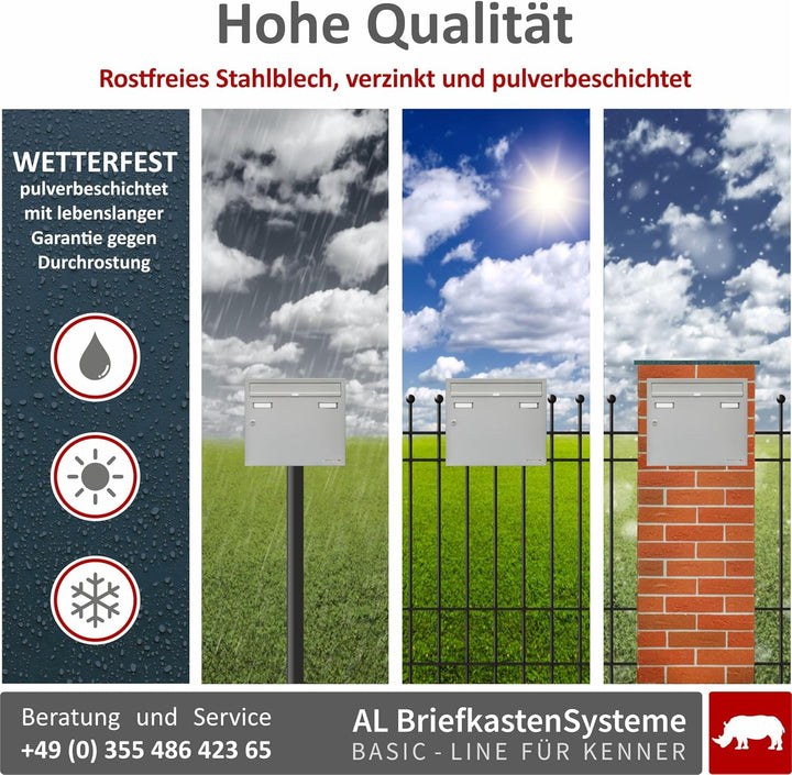 AL Briefkastensysteme Basic 2er Briefkasten RAL 9006 Weiss Aluminium Silber Edelstahl-farbig 2 Fach