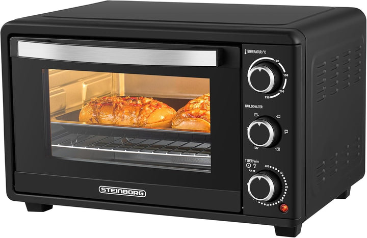 Steinborg Mini Backofen mit Umluft 25 Liter Elektrischer Pizzaofen Minibackofen Miniofen 3in1 Backof