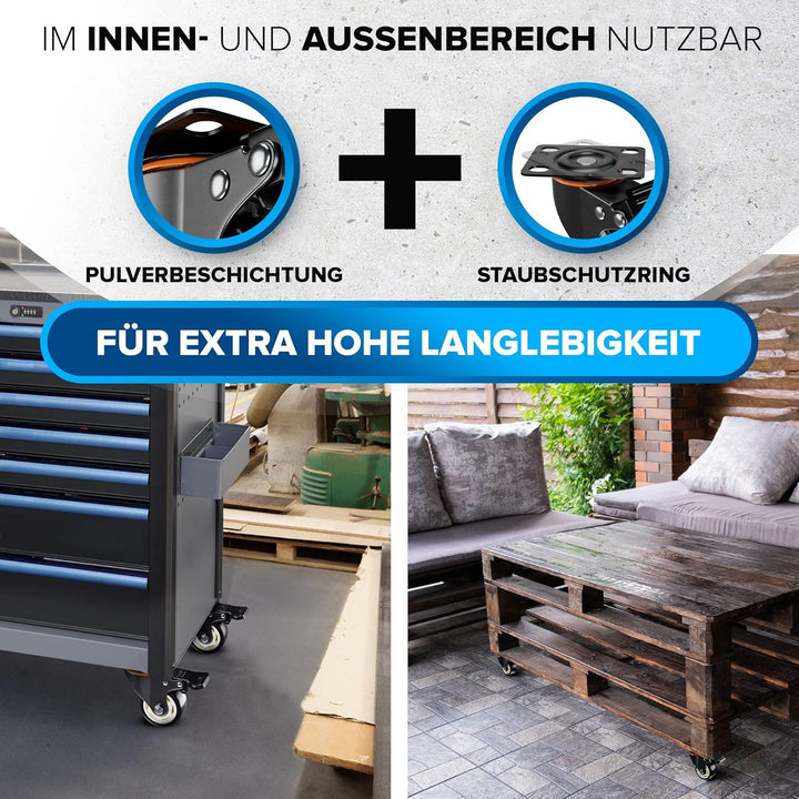 PEARWAY™ Premium Schwerlastrollen bis 320kg [4x Bremse] I Robuste Möbelrollen I Rollen für Möbel I L