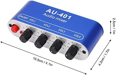 Audio-Mixer 4 Eingänge 1 Ausgang Stereo-Mischpult aus Aluminiumlegierung Kopfhörerverstärker DC 5‑12
