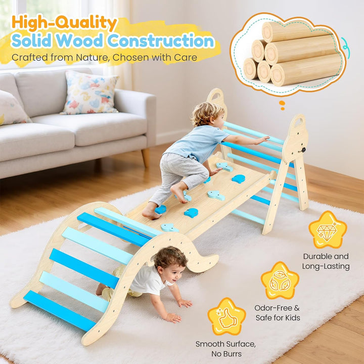 Klettergerüst für Kleinkinder, Kletterleiter aus Holz für Kinder mit gemütlichem Kissen, Indoor-Mont