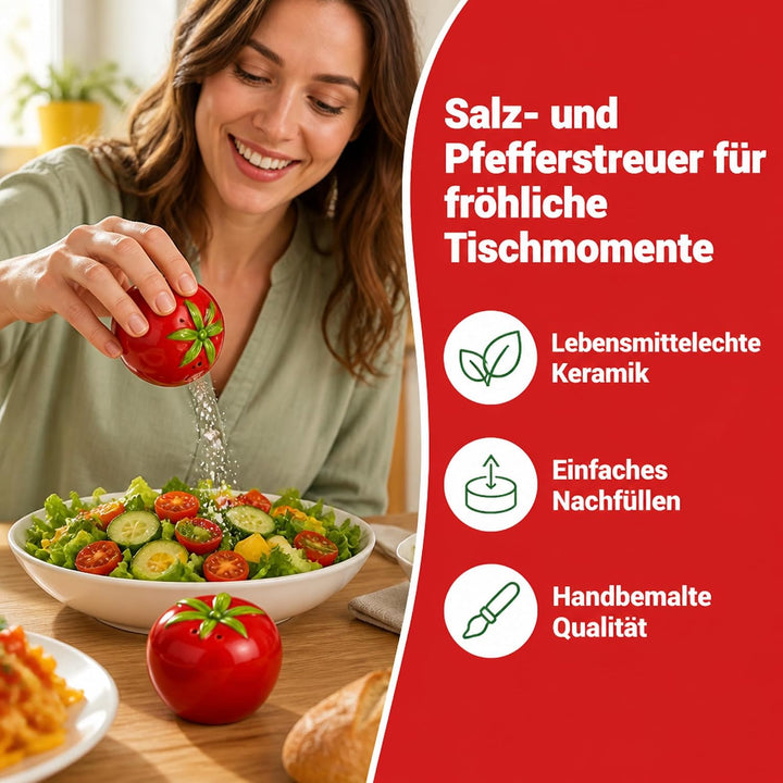 Salz- &amp; Pfefferstreuer Set Keramik, Hühner, Tomaten, Leuchttürme, dekorativ &amp; funktional (Tomaten),