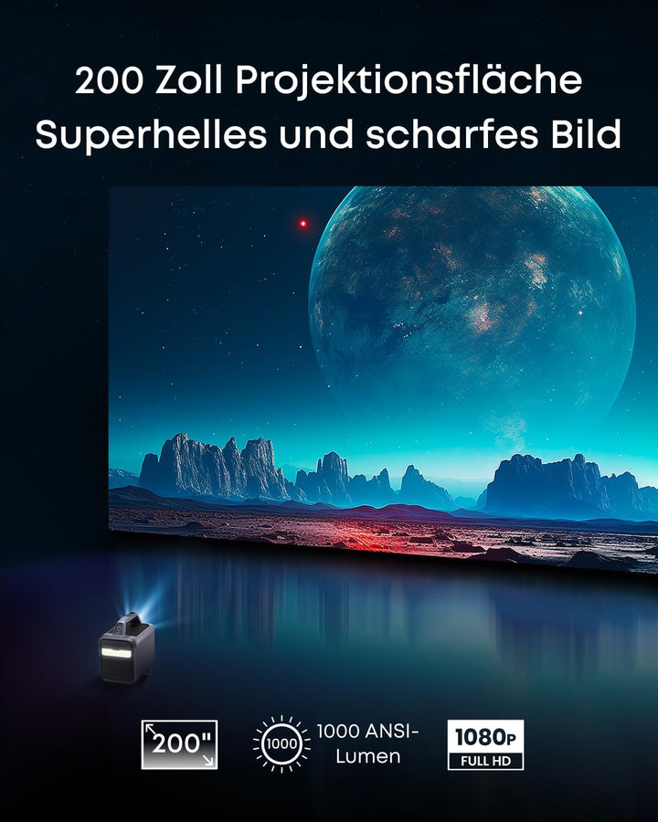 NEBULA Mars 3 Tragbarer Beamer Outdoor, 1000 ANSI-Lumen, AI-gestütztes Bild, integrierter Akku mit b